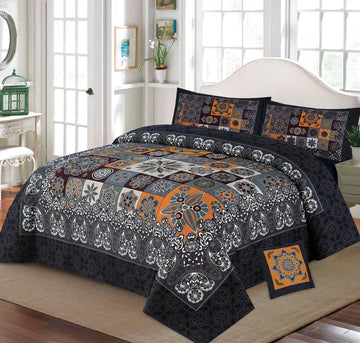 Yittki 4Pcs Panel Print King Size Bedsheet